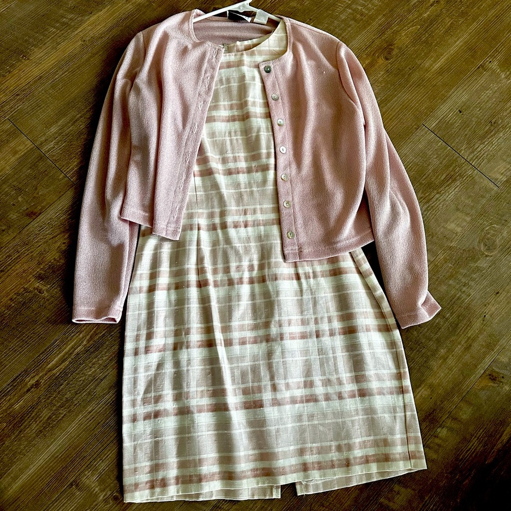 VINTAGE! 2pc Scarlett Pink Plaid Dress with Cardigan (5-6)